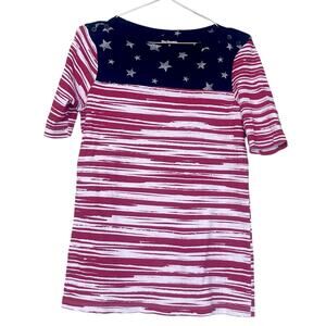 Kim Rogers American flag Tshirt, size Medium. Red white and blue design.